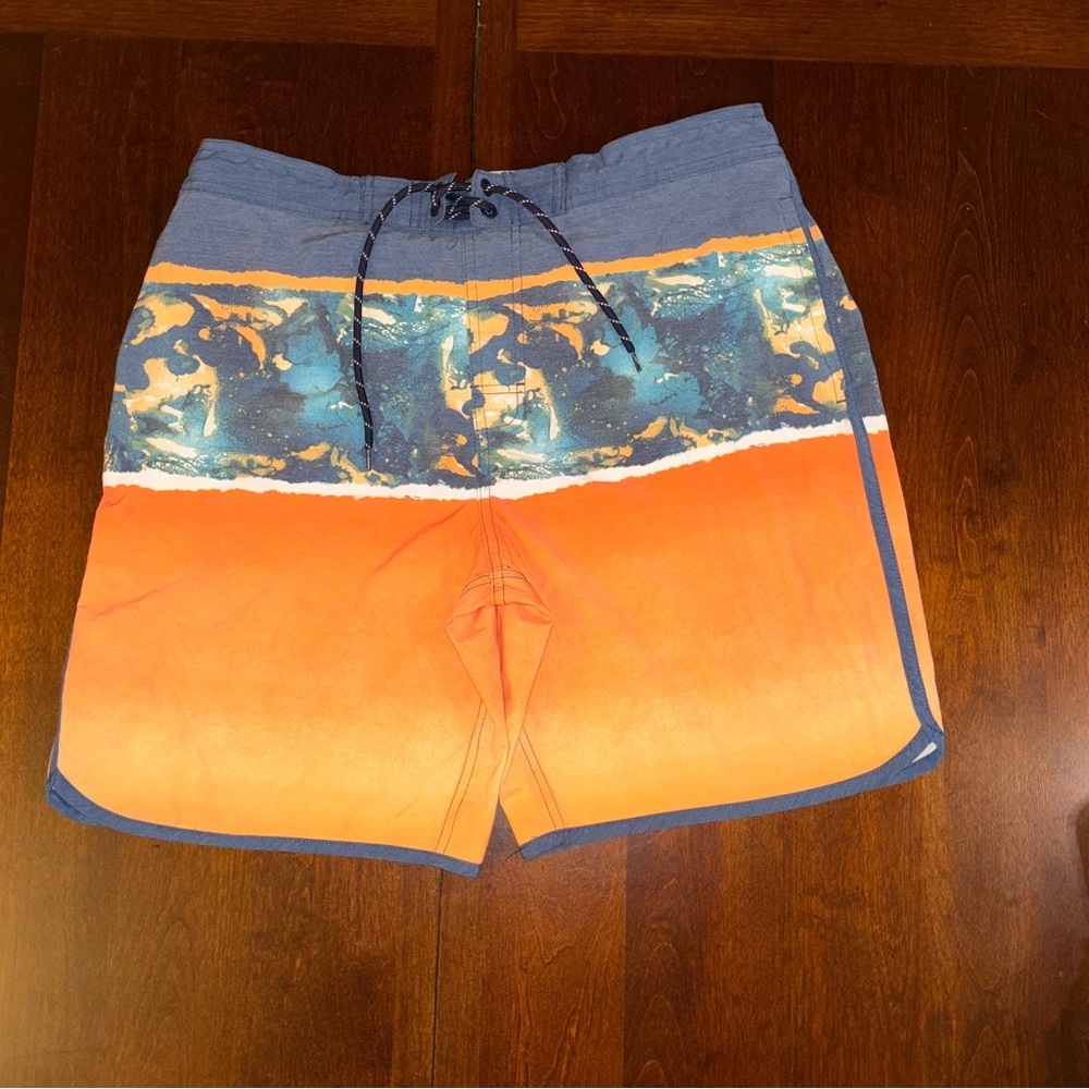 🎉men (L) large 36 38 orange ombré tropical swimming short